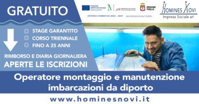 Il corso gratuito a Taranto organizzato da Homines Novi di operatore nautico ti permette di assolvere l'obbligo formativo a Taranto.