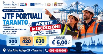 La Regione Puglia ha promosso l'Avviso Pubblico "JTF Portuali 2026", uno strumento strategico finanziato dal Just Transition Fund